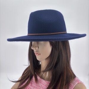 Sonoma Boho Western Quiet Luxury Navy Blue Wool Wide Brim Rancher Fedora Hat